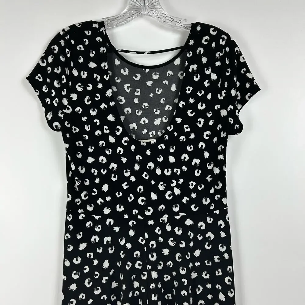 Gilli Nancy Faux Printed Black White Knee Length Dress Scoop Back Womens Sz L - Picture 9 of 11